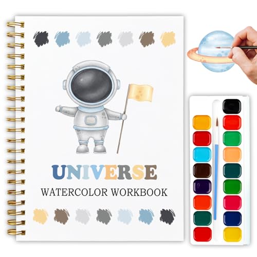 12 Space Patterns Watercolor Set, Planets Astronauts Galaxy Painting Book for Beginners, Fun Family Art Activity Kit, Cosmic DIY Gift for Teenager and Adults, Explore the Universe Workbook - color: Black-Universe