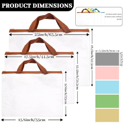 12 Pack A2/A3/A4 Art Portfolio Bags, Blue Brown Yellow Green | Handle and Zipper, Waterproof Mesh, For Artwork Poster Scrapbook Keepsake Bulletin Board, Folder Organizers