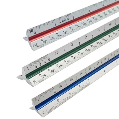 12 Inch Architectural Scale Ruler – Aluminum Architect Scale, Color-Coded for Drafting, Blueprint Reading & Drawing – Ideal for Engineers, Draftsmen & Students,1 Pack