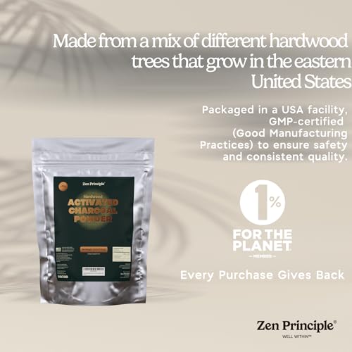 Zen Principle Hardwood Activated Charcoal Powder 100 Percent from USA Trees. All Natural. Whitens Teeth, Rejuvenates Skin and Hair, Supports Better Digestion, 40 Oz - size: 40 Ounce (Pack of 1)