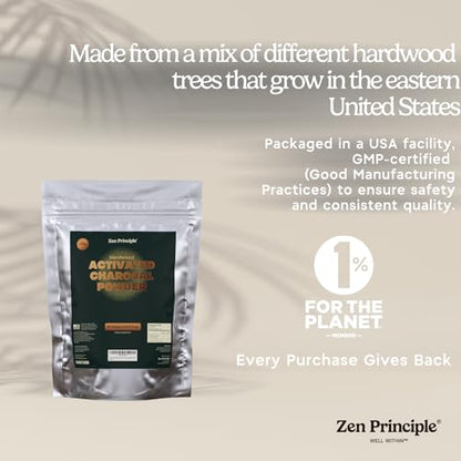 Zen Principle Hardwood Activated Charcoal Powder 100 Percent from USA Trees. All Natural. Whitens Teeth, Rejuvenates Skin and Hair, Supports Better Digestion, 40 Oz - size: 40 Ounce (Pack of 1)