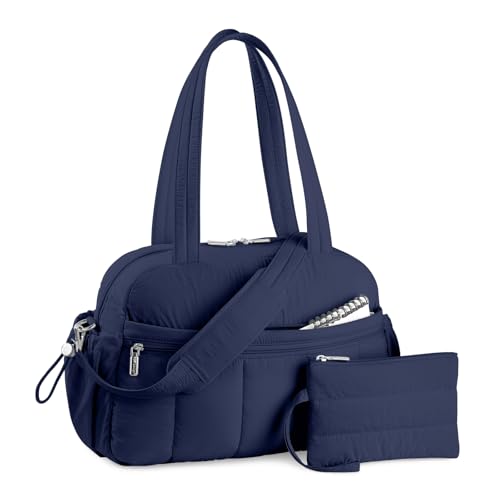 TOPDesign Travel Duffel Bag for Women, Puffer Gym Bag Sports Tote with Wet Pocket, Carry On Weekender with Luggage Sleeve (Navy Blue) - color: Navy Blue