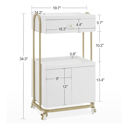 BarberPub Rolling Salon Trolley Cart for Storage,Barber Tool Organizer 2074 - color: White