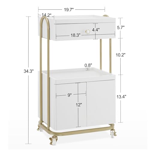 BarberPub Rolling Salon Trolley Cart for Storage,Barber Tool Organizer 2074 - color: White