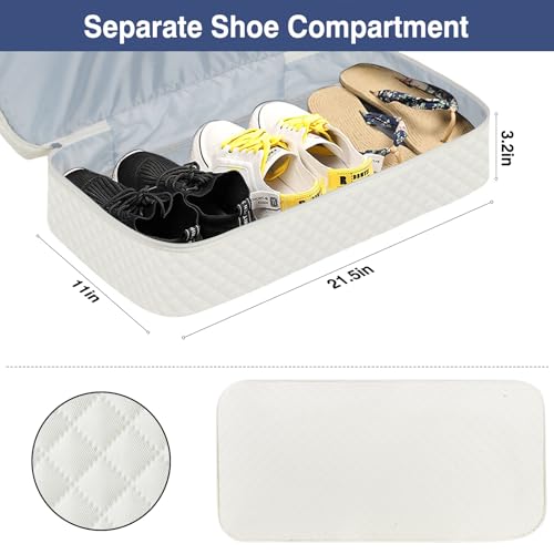 ITIEZY Weekender Bag for Women 21.5" Travel Duffel Large Carry On Bag 3PCS | Nylon Duffel Bag with Waterproof Shoe Compartment, Crossbody Bag and Toiletry Bag, Travel Weekend Hospital Overnight Gym Bag - color: 9A-Off White