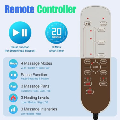 Full Body Massage Mat, 3D Body Stretching & Lumbar Traction, Back Heating, Traction Up & Down, Curve Stretch, Twist Left & Right, 4 Modes 3 Intensities 3 Heat Levels, PU Leather, Foldable, Fit 5'1-6'0