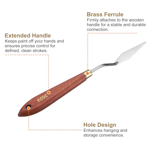 HARFINGTON Palette Knife Painting Tool 2.17" x 0.59" Stainless Steel Teardrop Blade 8.27" Length Spatula Painting Pallet Knives with Hole Beech Wood Handle for Oil Acrylic Canvas, Red/Silver - size: 8.27" x 0.59" x 2.17"