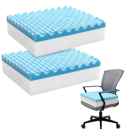 Egg Foam Crate Pad with High-Density Base for Long Sitting, Double Layer Design Disperse Pressure & Breathable Support 18"x16"x5" Seat Cushion for Office Chair Wheelchair Car Recliner(2 PCS)