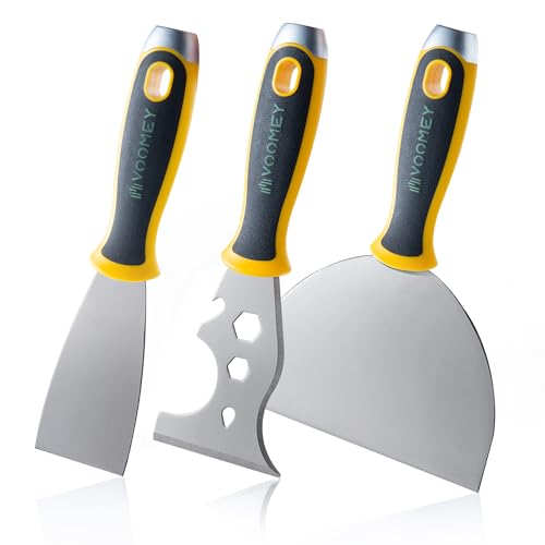 VOOMEY Putty Knife Set, 3PCS Paint Scraper Tool Kit with 12-in-1 Painter's Tool, Stainless Steel Putty Knives for Drywall Repair, Spackle, Wallpaper Removal & Wall Patching