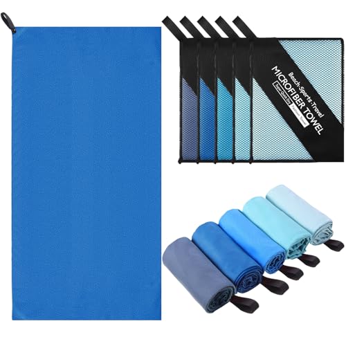 Tudomro 5 Pcs Microfiber Gym Towels Quick Dry Camping Towel for Women Men Gym Sweat Sports Towel for Yoga Tennis Running Swimming Exercise Working Out(Blue,23.6 x 47.2 '') - color: Blue, size: 23.6 x 47.2 ''