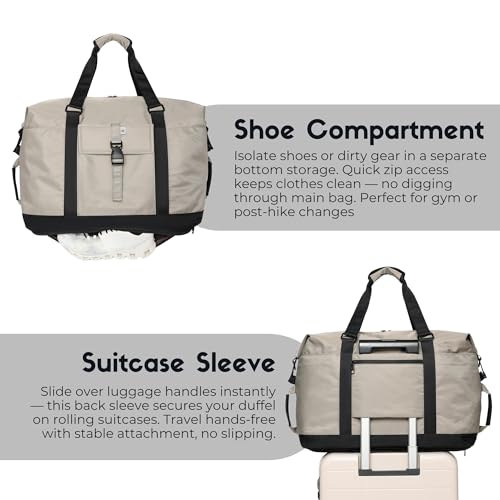 SUNNY BIRD Duffel with Utility Pouch, 40L Weekender Overnight Bag with Shoe Compartment for Travel and Sports (Grey and black) - color: Grey and black