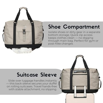 SUNNY BIRD Duffel with Utility Pouch, 40L Weekender Overnight Bag with Shoe Compartment for Travel and Sports (Grey and black) - color: Grey and black