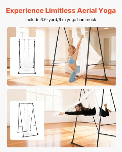 VEVOR Yoga Stand Frame, Max 440.9 lbs Load Swing Stand, Triangular Structure Aerial Rig, Aerial Silk Stands with EVA Foam & 6.6-Yard Yoga Hammock, 4-Level Horizontal & 6-Level Vertical Adjustment