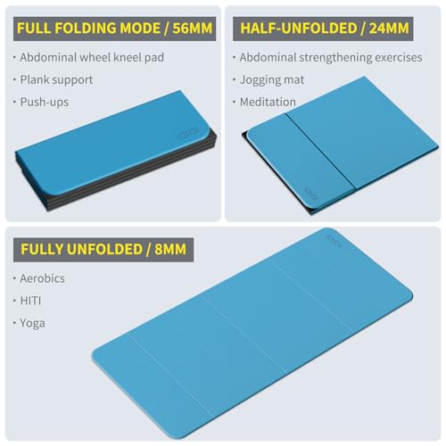 Foldable Yoga Mat Extra Large 74"×31.5" | Double-Sided Non-Slip,Extra Wide Foldable Design,8mm Extra Thick,Exercise Mat for Home, Studio and Travel Use - color: Blue+Black