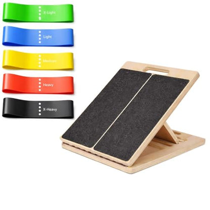Slant Board with Resistance Bands for Calf Stretch & Squat Training