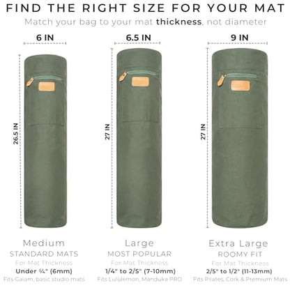 UDANA Canvas Yoga Mat Bag for Women & Men, Full-Zip Carrier with 3 Pockets & Adjustable Strap, Stylish Gym & Pilates Bag – Available in Multiple Sizes