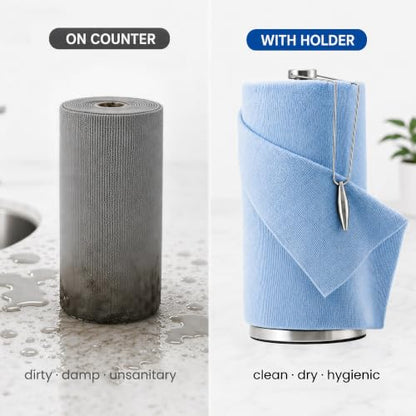 Veco Microfiber Cleaning Cloth Roll with Holder 80 PCS, 12" x 12" Blue | Tear Away Reusable Towels, Lint-Free & Streak-Free Cleaning Cloths, Paper Towel Alternative for Kitchen, Home & Car - color: Blue-st