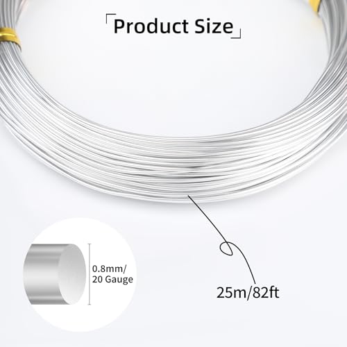 20 Gauge Aluminum Craft Wire, 82 Ft 0.8mm Bendable Metal Wire for Jewelry Making, Floral Making, Wreath Making, Sculpting, Crafting, Wire Wrapping(Silver)