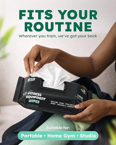 GymSoap Gym & Yoga Mat Cleaner Wipes, Plant Based - 100 Gym Equipment Wipes to Clean Exercise Equipment, Treadmill, Peloton Bikes - Gym Supplies, Cleaning Wipes for Home & Gym - Spa Fresh Scent