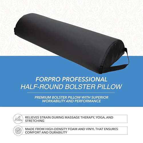 ForPro Premium Jumbo Half-Round Bolster Pillow for Massage and Yoga, Oil and Stain-Resistant, 9”W x 4.5" H x 26”L, Black