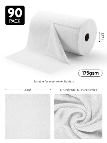 Fantasticlean Microfiber Cleaning Cloth Roll- 90 Sheets, 12" x 12" (White) - color: White, size: 90 pack