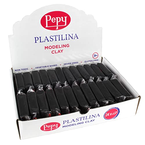 Pepy Plastilina Reusable and Non-Drying Modeling Clay; Set of 24 Bars, 1.4 Ounce Each, Perfect for Arts and Crafts Projects, Black - color: Black