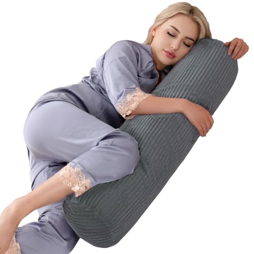 1 MIDDLE ONE Body Pillow for Adults, Long Bolster Pillow for Bed, Decorative Round Roll Hug Pillow with Corduroy Cover (Dark Grey, 35x7.87 Inch) - color: Dark Grey (Corduroy), size: 35 inch