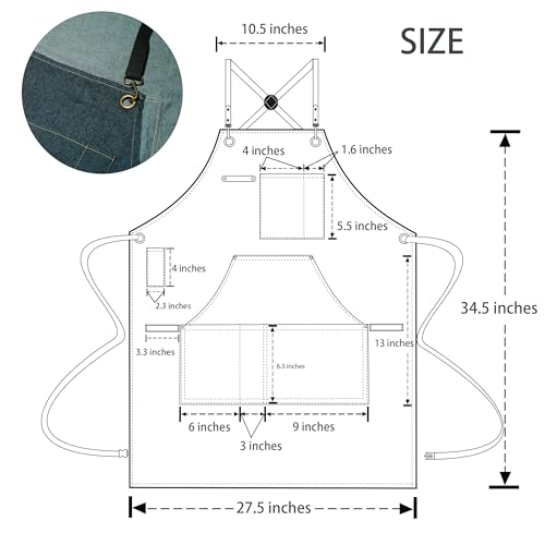 Professional Unisex Chef Apron – Cross-Back, Large Pockets, Water-Resistant Cotton Canvas - color: Navy Denim