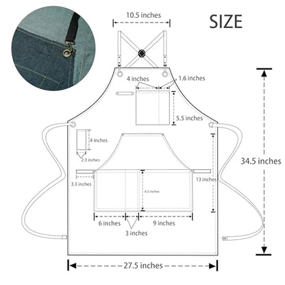 Professional Unisex Chef Apron – Cross-Back, Large Pockets, Water-Resistant Cotton Canvas - color: Navy Denim