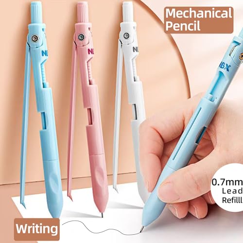 Cute Mechanical Pencil, Metal Grip, Refillable for School Supplies Kid Student Writing, Drafting Drawing Sketching, Mechanical Pencils Set with Lead Refills & Compass & Ruler & Eraser (Pink,1-PACK) - color: 1 Pack(Pink)
