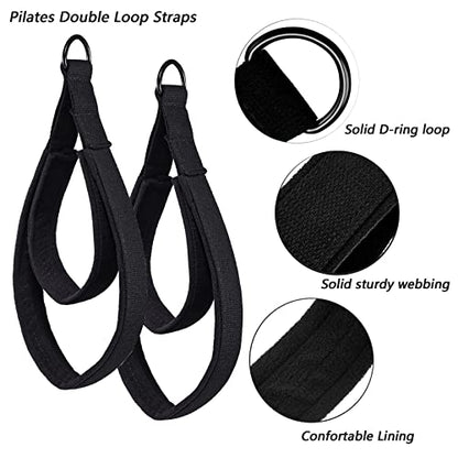 LOOEEL 2Pcs Pilates Double Loop Straps Feet Fitness Equipment Straps Double Padded Pilates D-Ring Loops Yoga Double Loop Straps Handle Straps Pilates Reformer Accessories for Home Gym Workout