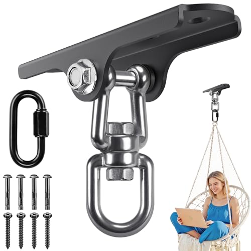 Dolibest Heavy Duty Swing Hanger,Ceiling Mount Swing Hook,One-Piece Design Base, Swing Set Hardware for Punching Bag, Boxing, Hammock Chair, Yoga Swing, Porch Swing (360° +180° Rotation) - color: D: 360°+180° Swing Hanger With Carabiner