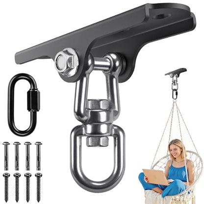 Dolibest Heavy Duty Swing Hanger,Ceiling Mount Swing Hook,One-Piece Design Base, Swing Set Hardware for Punching Bag, Boxing, Hammock Chair, Yoga Swing, Porch Swing (360° +180° Rotation) - color: D: 360°+180° Swing Hanger With Carabiner