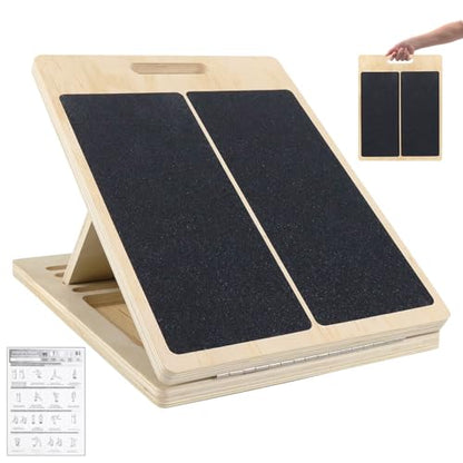 Slant Board for Calf Stretching, Adjustable Portable Wooden Calf Stretcher Incline Board, Balance Beam
