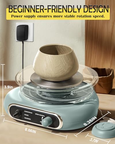 Mini Pottery Wheel, Electric Pottery Wheel with 4.7inch Turntable Air-Dried Clay and 8Pcs Pottery Tools, Adjustable Speed and Direction, Suitable for Ceramic Teaching, Home Use (Green)