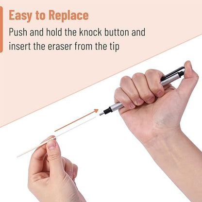 Mr. Pen- Pen Style Eraser Set, 2 Pack, Square & Round Tip | Precision Pencil Erasers, Retractable Silver Eraser Pens for Drawing, Sketching, Detail Correction, Office & School Supplies