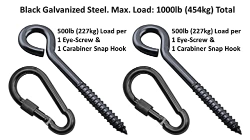 Heavy Duty Hammock Kits & Ceiling Hook Diamond Pad Eye Plates, 304 Stainless Steel & Black Zinc Galvanized Steel Corrosion Resistant, 2, 4 & 8 Packs - color: Eye-Bolt-Hammock-Kit-BLACK