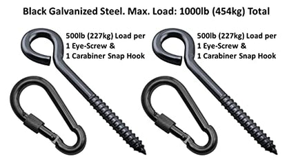 Heavy Duty Hammock Kits & Ceiling Hook Diamond Pad Eye Plates, 304 Stainless Steel & Black Zinc Galvanized Steel Corrosion Resistant, 2, 4 & 8 Packs - color: Eye-Bolt-Hammock-Kit-BLACK