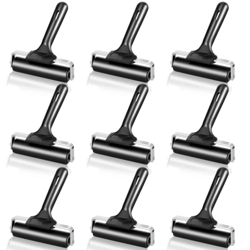 9 Pack 4 Inch Rubber Brayer Roller Hard Rubber Rollers for Crafting Printing Printmaking Wallpaper Inking Stamping Gluing