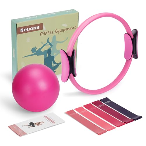 Pilates Ring Set for Home Workout, Pilates Essentials Kit for Women, [12'' Fitness Circle, Pilates Balls, Resistance Bands] Starter Set for Yoga, Exercise, Toning and Flexibility