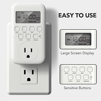 BN-LINK Digital Outlet Timer for Light, 7 Days Programmable Timer for Lamps - color: 7 Day, Single Outlet, 1-pack