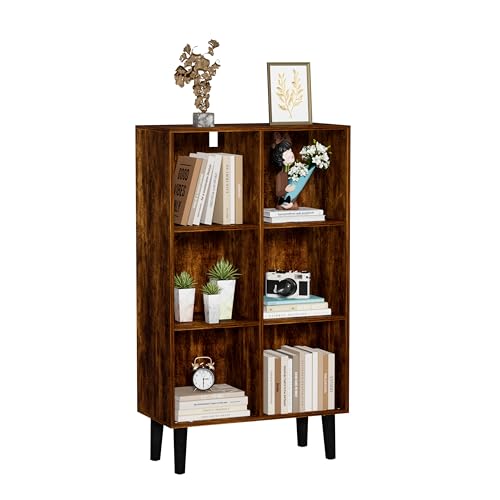 6 Cube Bookcase, Wooden Book Shelf Cube Storage Organizer with Legs, 3 Tier Bookshelf Freestanding Open Shelves for Bedroom, Living Room and Home Office (Brown, 6 Cube Vertical) - color: Brown, size: 6 Cube Vertical