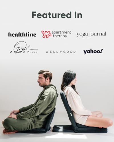 Mindful Modern Folding Pro Meditation Chair - Adjustable Meditation Seat with Back Support and Half Moon Buckwheat Meditation Cushion - Comfortable Mindfulness Living Room Floor Chair - color: Charcoal Black