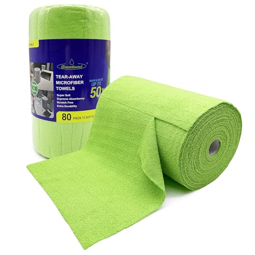 Greenfound Microfiber Cleaning Cloth Roll, 80 Pack Tear Away Towels, Reusable Washable Lint Free Scratch Free Absorbent Cleaning Rags for Kitchen Home Car Window Glass, 11.5 x 11.5 Inch Wave Green - color: Wave Green