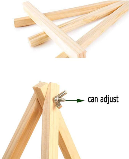 9.4" Tall Natural Pine Wood Tripod Easel Photo Painting Display Portable Tripod Holder Stand& Adjustable Wooden Tripod Tabletop Holder Stand for Canvas, Painting Party, Kids Crafts, Photos(12pack) - style: 12pack