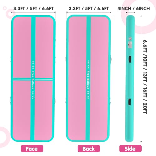 FINCOME Inflatable Gymnastics Air Mat Tumble Track Mats for Home with Pump - color: Green Pink, size: 13ft*3.3ft*4inches(4m*1m*0.1m)