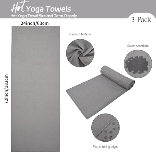 3 Pack Hot Yoga Towels, Dark Grey, 24 x 72 Inches - color: Dark Grey