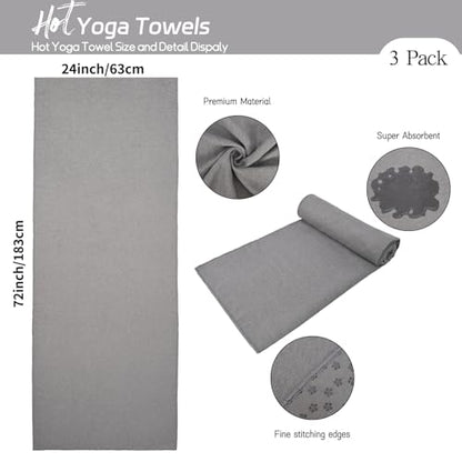 3 Pack Hot Yoga Towels, Dark Grey, 24 x 72 Inches - color: Dark Grey