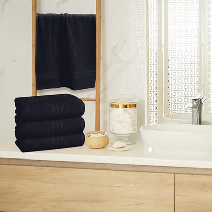 BOUTIQUO Ultra Soft Cotton 6 -Piece Hand Towel Set 16x24 Inch, Ideal for use in Bathroom, Kitchen, Gym, Spa & General Cleaning, Compact & Lightweight Multi Purpose Hand Towels - Black - color: Black, size: Hand Towel - Set of 6