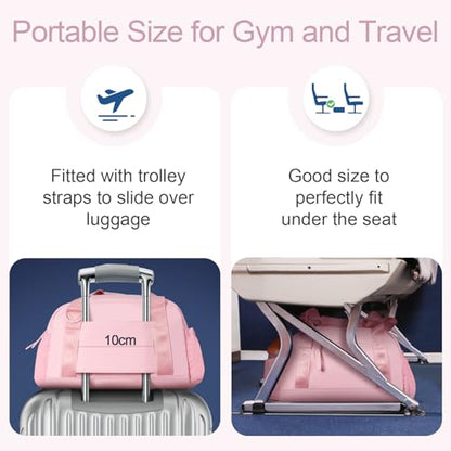 Mini Gym Bag for Women Girls Small Gym Tote Bag with Wet Compartment Waterproof Travel Duffle Bag Cute Workout Sport Bag - color: Pink-14in